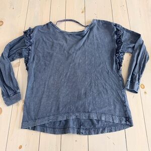Anthropologie Pilcro Blue Long Sleeve T with Ruffle Detail